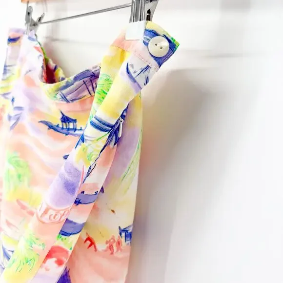 Vtg Bushwacker Brisas Island Watercolor Scenic Maxi Skirt Sz 12 Tropical Lined - Picture 2 of 13